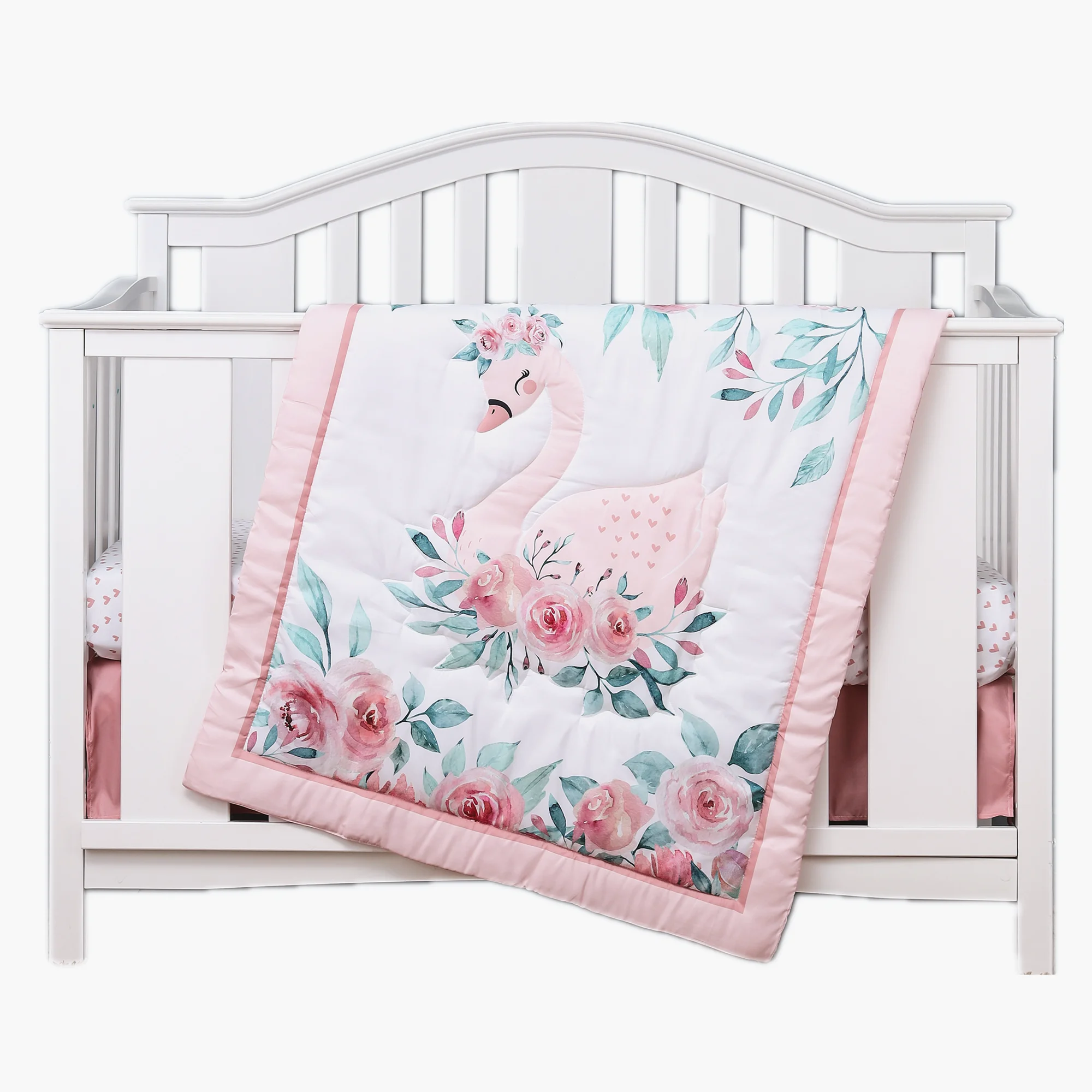 Baby Bedding Set Nursery Child Cot Set Breathable Cotton Baby Crib Bed Protector Infant (Baby Comforter Fitted Sheet Crib Skirt)