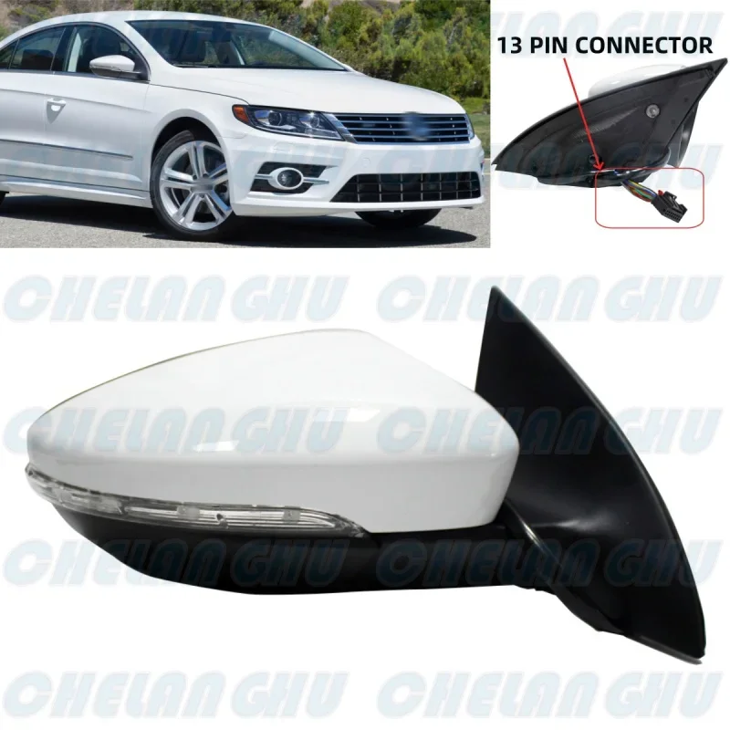 

For VW Passat CC 2013 2014 2015 2016 2017 Right Side 13 Pins White Painted Memory Power Adjust Power Fold Mirror Assembly