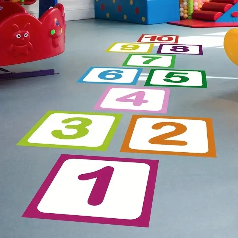 Number Lattice Wall Sticker Jumping House Game Floor Decals Footprint Hopscotch Stickers Kindergarten Supplies Room Decoration