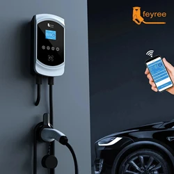 Feyree-cargador EV para coche eléctrico, Cable tipo 2 trifásico de 22kW y 11kW, 32A y 7,6kw, enchufe de IEC62196-2, EVSE Wallbox, Control por aplicación