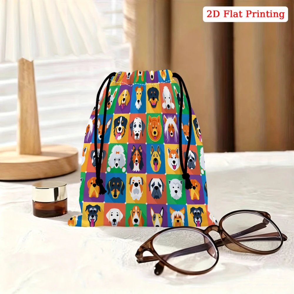 1Pc Cartoon Dog Pattern Drawstring Bag Multicolor 2D Flat Printing Storage Small Pouch For Travel Organization Cosmetics Accesso