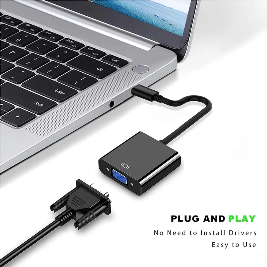 TABLLYUGE USB C to VGA  Adatper Type-C Male to VGA Female Converter Cable HD1080P for Laptop PC Projector MacBook Monitor - view 3