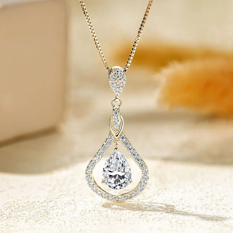 

RAPRGOLD GRA Certified Moissanite Pear Pendant Necklaces for Women Real 925 Sterling Silver Fine Jewelry Chains for Wedding Gift