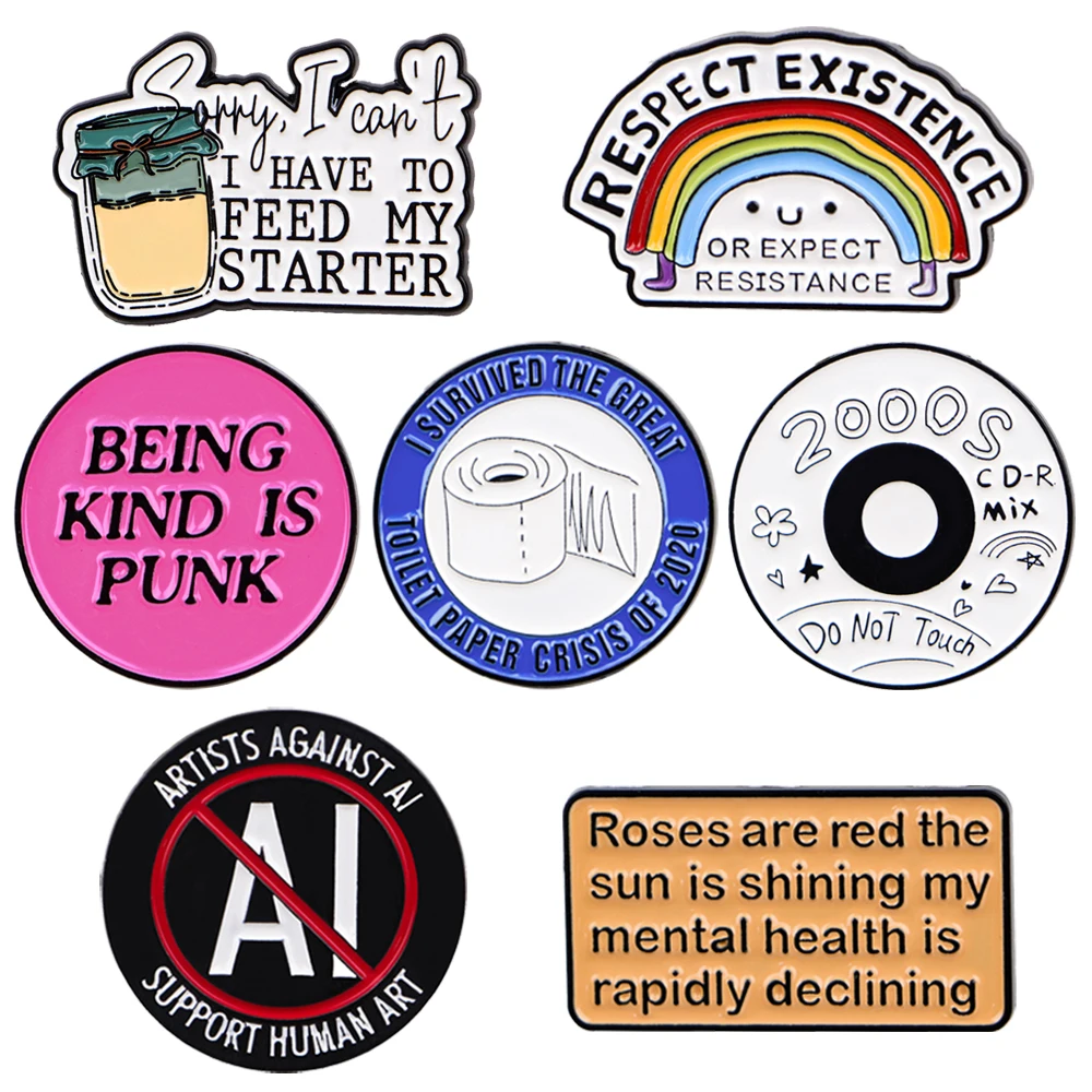 

Cartoon Rainbow Enamel Pin Sourenough Starter Quotation Brooches on Clothes Badge Bag Lapel Woman Men Jewelry Gifts for Friends