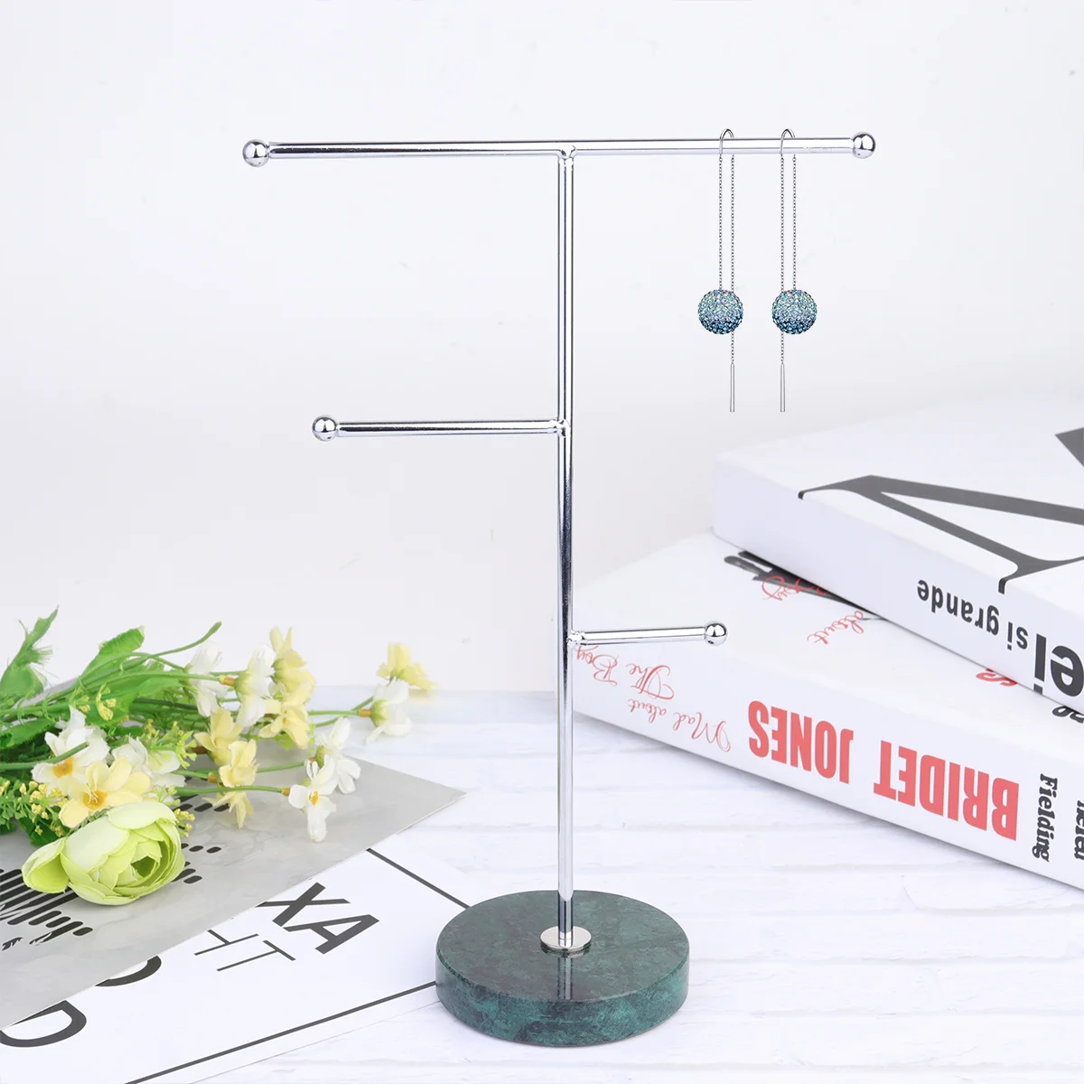

Marble Jewelry Stand T-Shape Iron Rack Mini Ring Storage Organizer for Earrings Bracelet Jewelry Display Home Shop