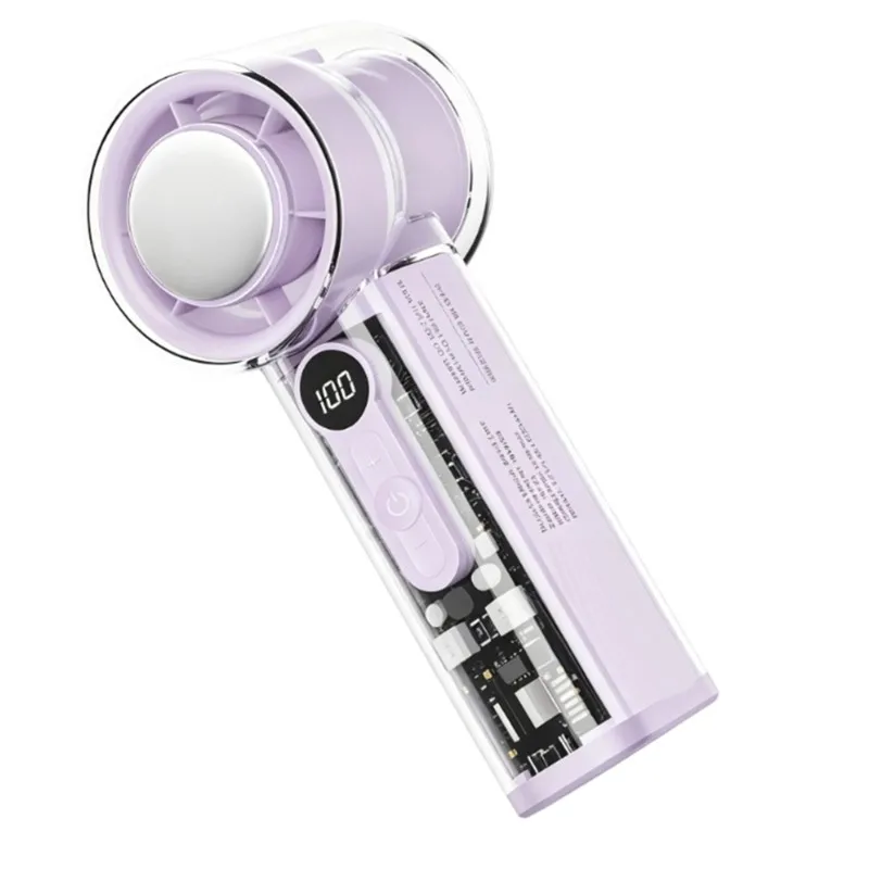 [B25B!】 USB Rechargeable Handheld Folding Fan-Transparent Cooling Design Ultra-Quiet Motor Operation