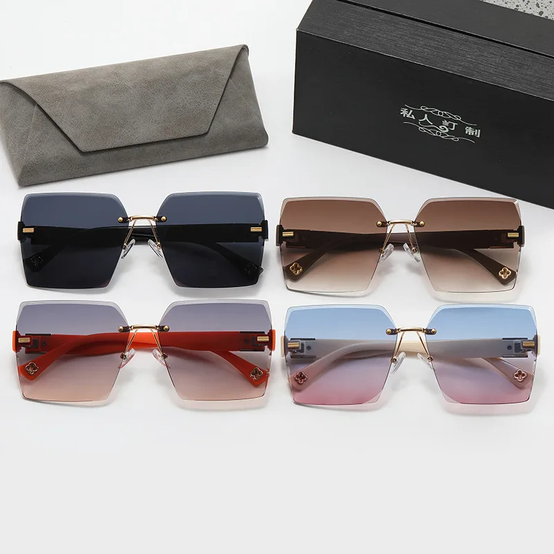 ​​Womens Frameless Large Frame Gradient UV Protection Sunglasses Fashion Trendy Iridescent Versatile​​