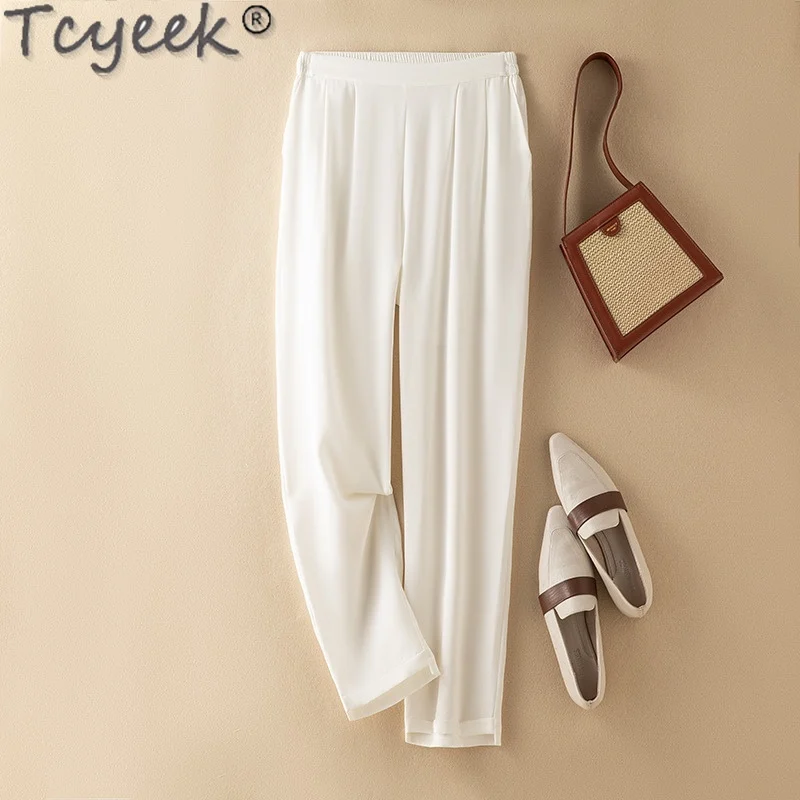 

Tcyeek 93% Mulberry Silk Pants Womans Clothing Long Pants Straight Pants Women 2024 Summer Casual Trousers Pantalones Mujer