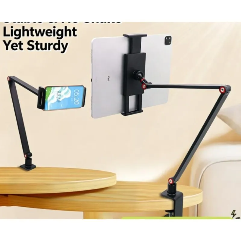 2026 New 360 ° Adjustable Tablet Phone Stand Rotatable Long Arm Metal Holder for iPad iPhone Xiaomi Huawei Samsung 4-11 Inch