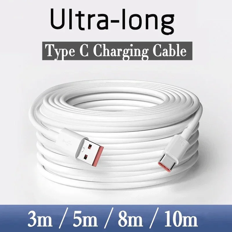 1m/5m/10m Extra Long Type C Fast Charging Cable for Samsung Xiaomi Huawei Redmi Mobile Phones Extension Charger Data Cord