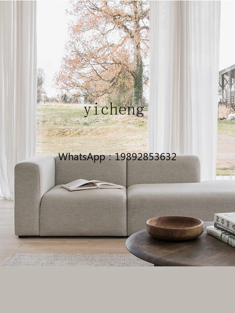 Small Apartment Living Room Straight Single Armrest Module Single Double Three-Seat Fabric Sofa Cotton Linen Minimalist