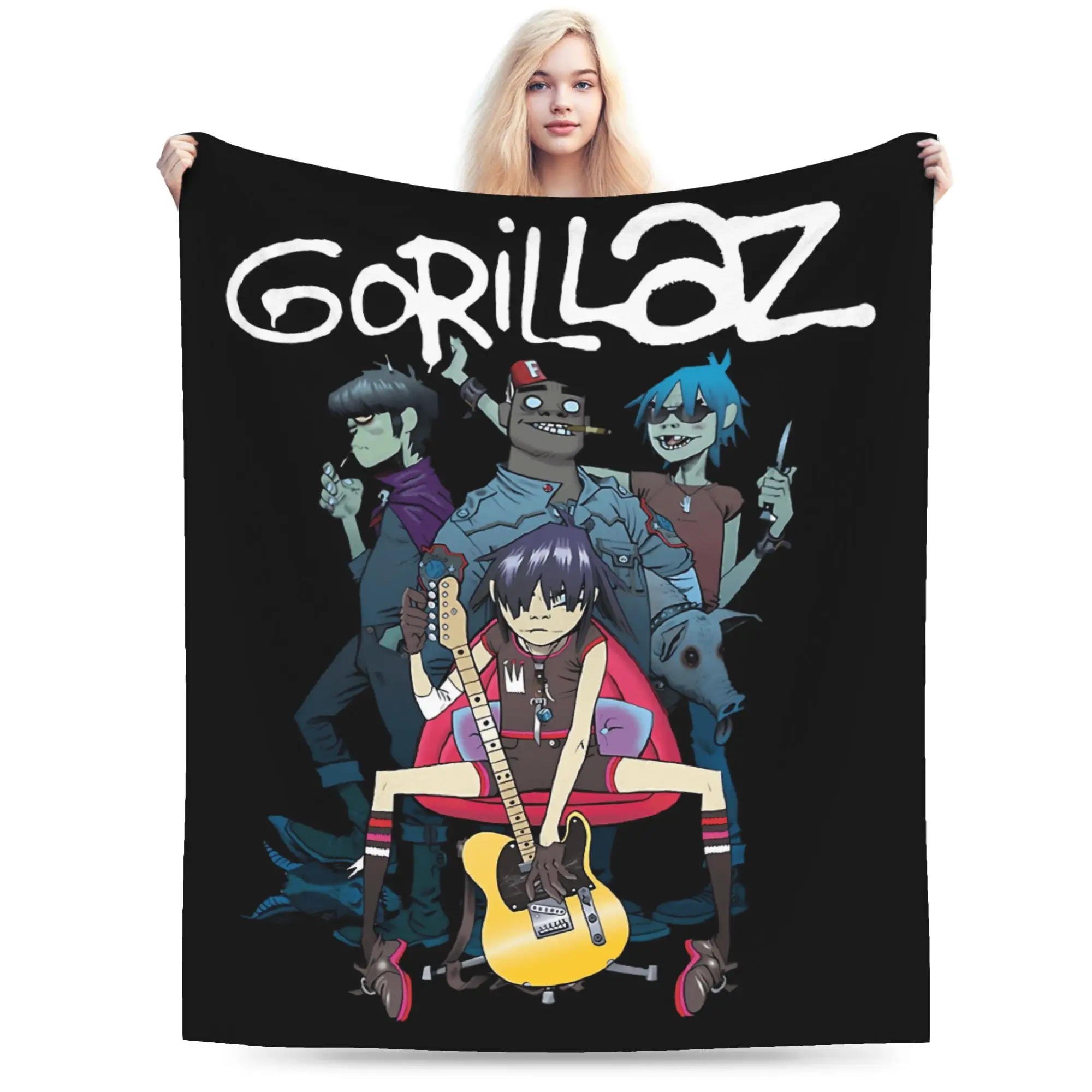 Play The Music With The Different Way Gorillazs Super Warm Blanket Plush Throw Blanket Home Decor Flannel Bedspread Bed Cover