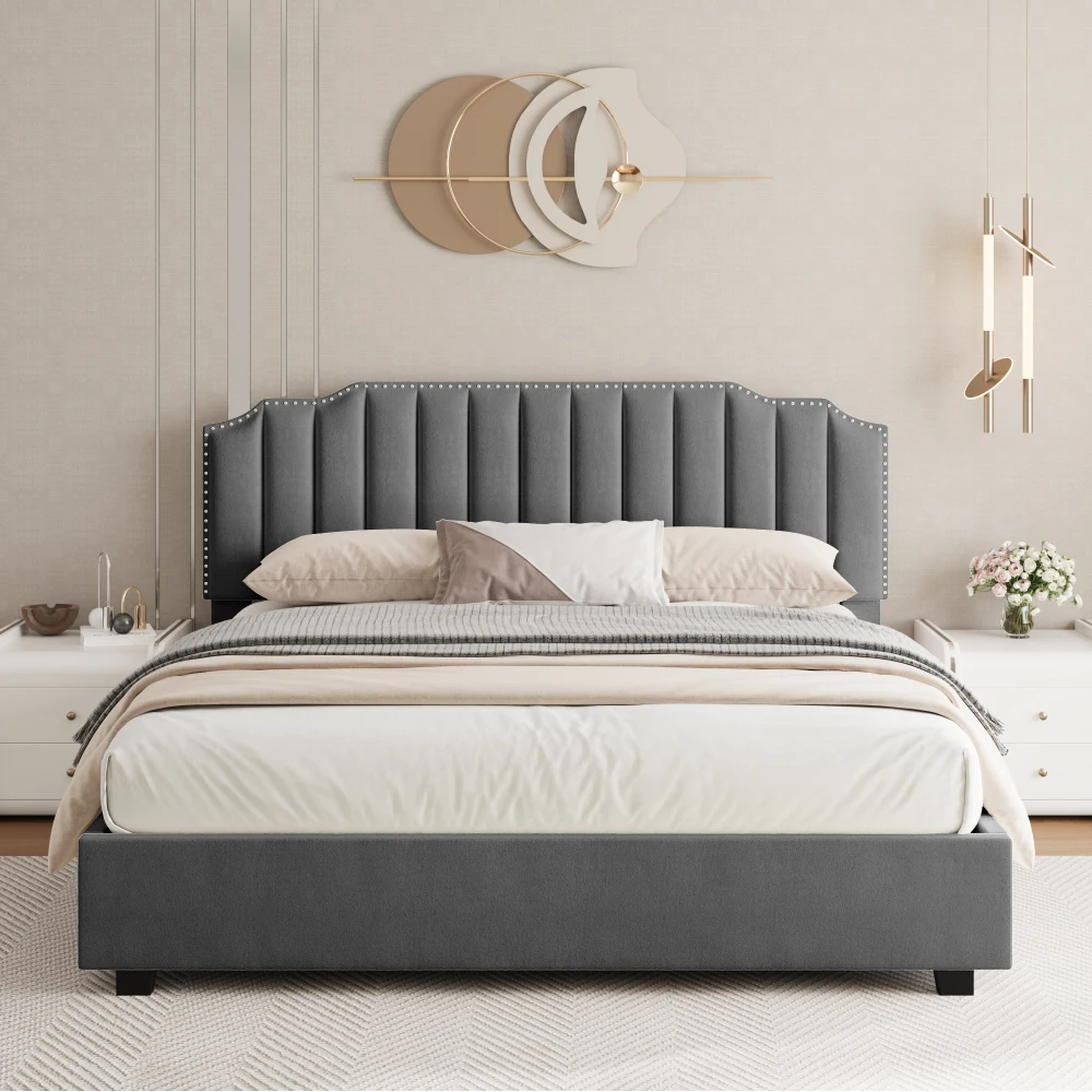 

Modern Bedroom Bed Minimalist Space Saving Queen Size Bedroom Bed Luxury Wood Cama Casal Multifuncional Nordic Furniture