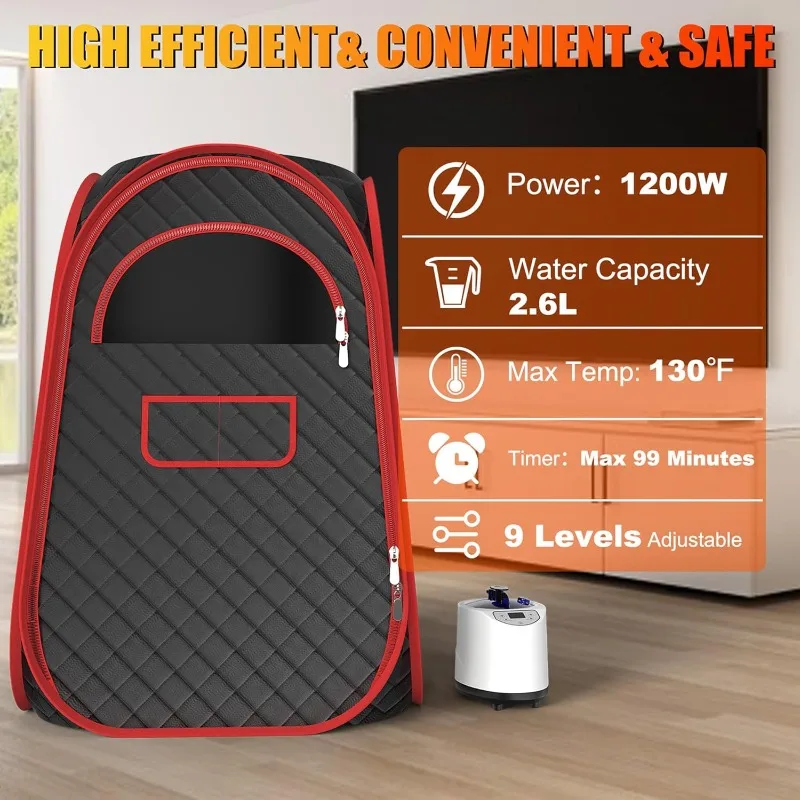 Portable Steam Sauna, Portable Sauna Box for Home, Sauna Tent with 2.6 L Steamer, Folding Chair, Remote Control Included