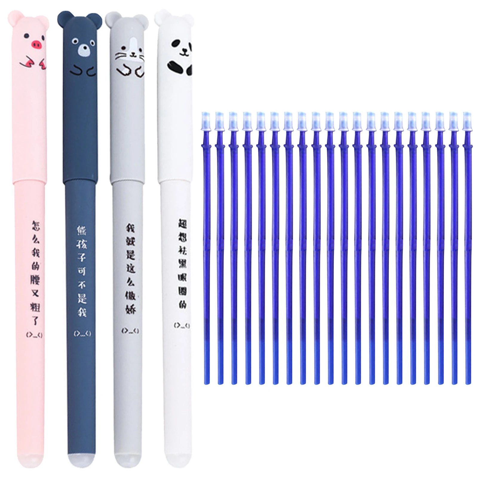 

4pcs 20refills School Reusable 0.35mm For Student Gift Animal Shape Smooth Children Erasable Pen Odorless Cute Long Lasting