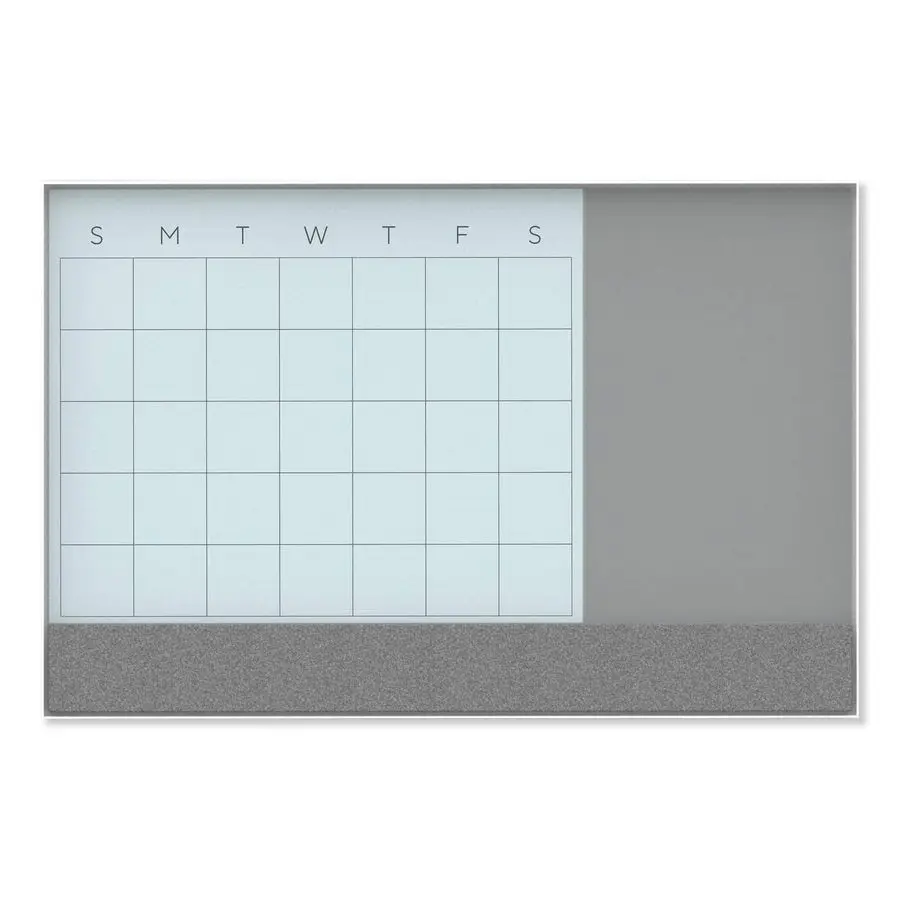 

3N1 Magnetic Glass DryErase Monthly Calendar Board, 36 X 24, White Gray Surface, White Aluminum Frame 3197U0001