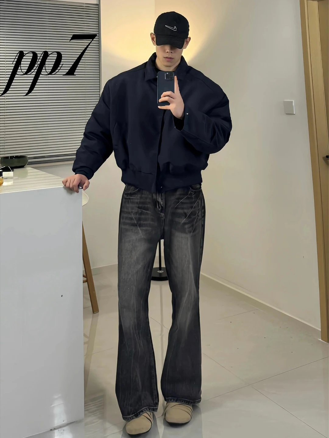 

Мужские джинсы с высокой талией, расклешенные, с принтом молнии, прямого кроя, повседневные брюки для осени и зимы