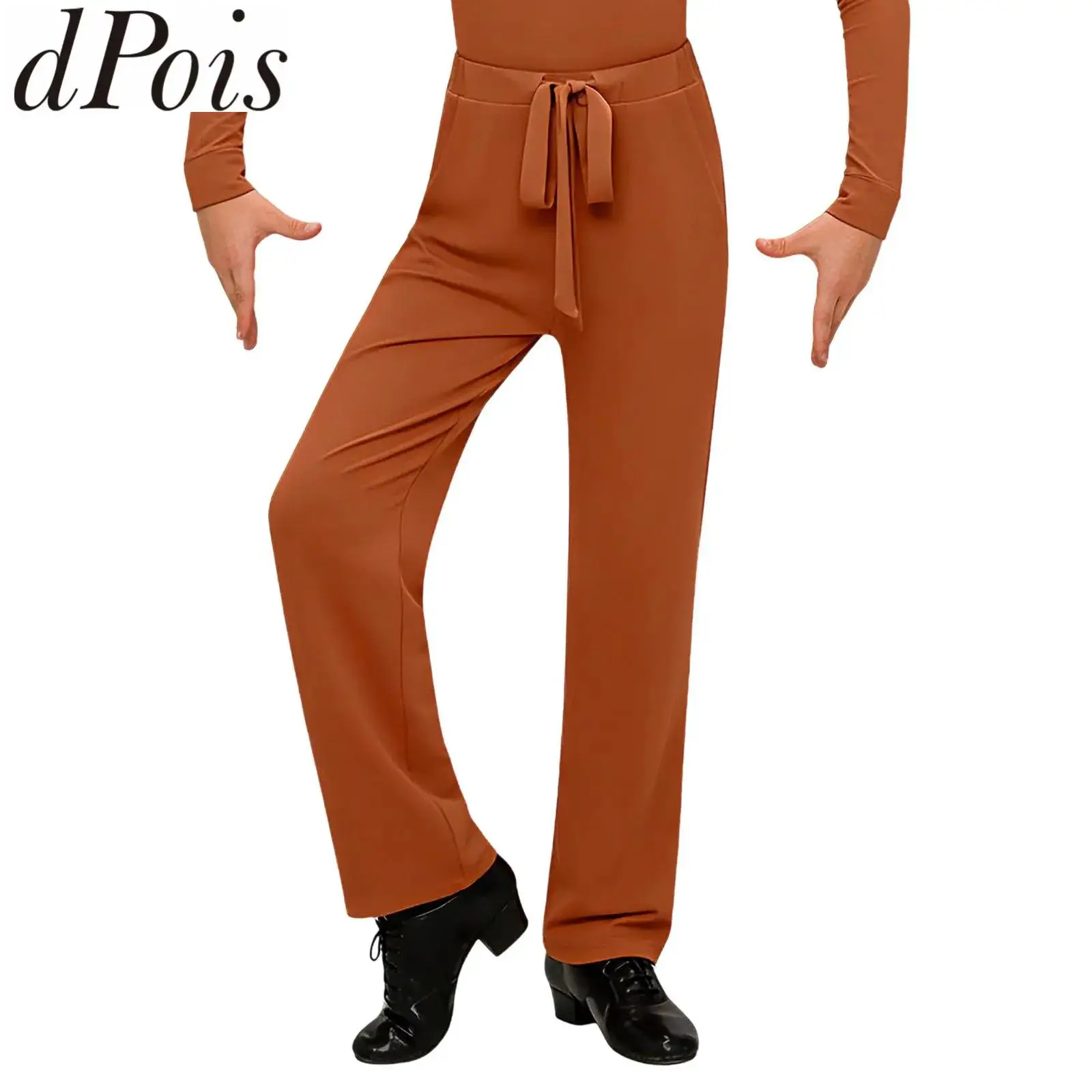 

Kids Boys Latin Tango Cha-cha Pants for Dancing Practice Performance Drawstring Elastic Waistband Modern Jazz Dance Trousers