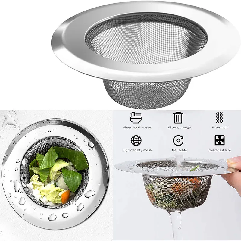 

Stainles Steel Sink Filter Mesh Metal Floor Drain Net Food Slag Stopper Plug Bathtub Hair Catcher Deodorant Drainer Kitchen Tool