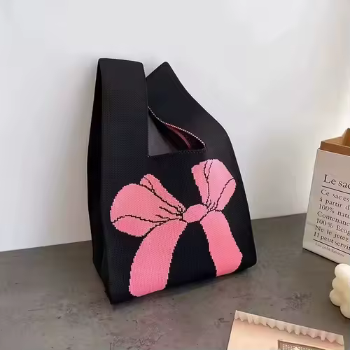 Women'S Knot Wrist Bag Handmade Knitted Bag Portable Mini Striped Tote Bucket Phone Bags Large Capacity Autumn Winter Handbags - Image 22