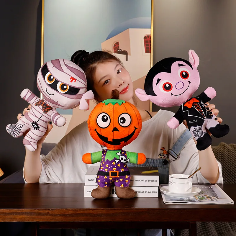 

1pc 30cm Kawaii Halloween Series Plush Toys Horrible Pumpkin Vampire Mummy Dolls Stuffed Soft Toy for Kids Halloween Decoration