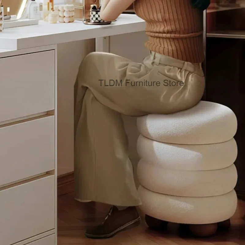 Cute Bedroom Wooden Makeup Stool Vanity Pink Stool Vanity Foot Mini White Beauty Girls Silla Tocador Maquillaje Home Furniture view 4