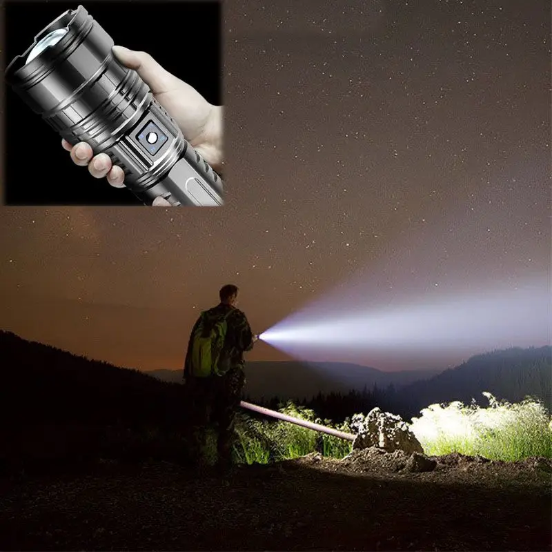 LED White Laser Strong Light Tactical Flashlight Fixed Bracket Telescopic Zoom Type C Charging Flashlight