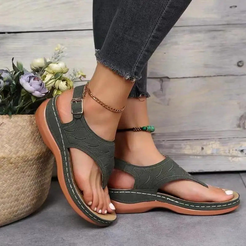 Orthotic Flat Sandals Solid Color Texture Pattern Women's Thong Sandals Comfort Sandals Women Orthopedic Sandals Arch Support