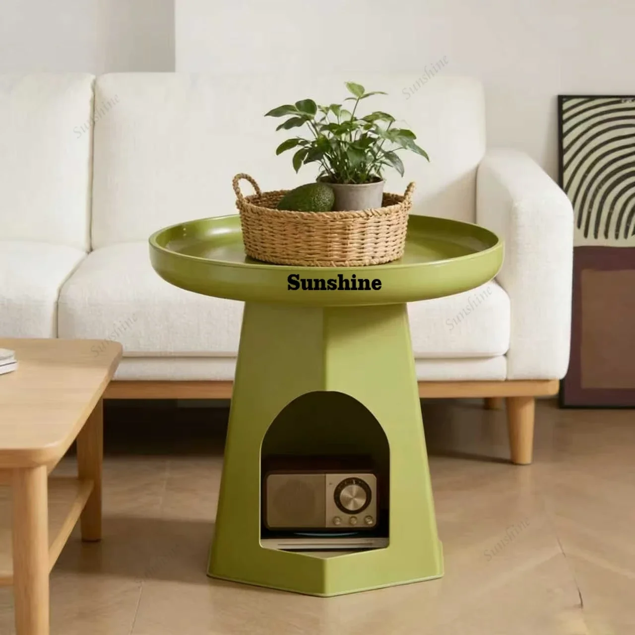 

Simple Modern Stone Cream Style Sofa Side Table - Space-Saving Corner End Table with Storage for Living Room Bedroom FT