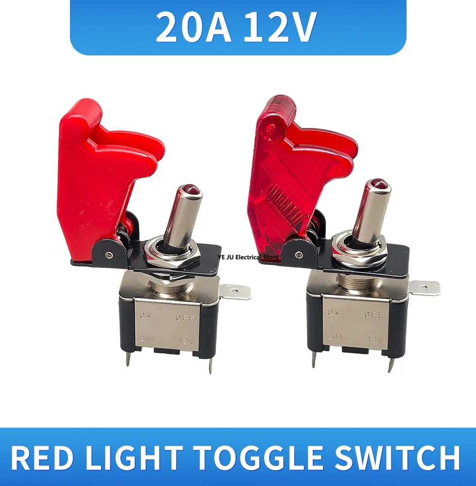 1PCS DC 12V 20A Car Auto Cover LED  Red Light Toggle Switch Control On/Off Durable Light toggle switch Rocker Arm 2Pin 2/gear