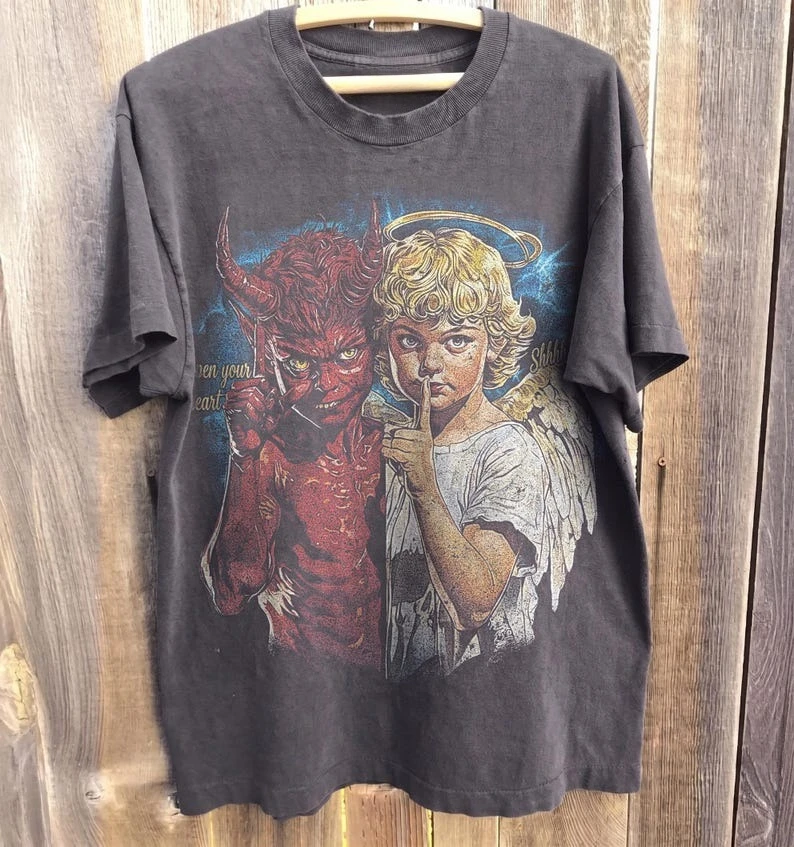 Angel and Devil T-shirt Oversized Unisex Streetwear Trendy Cotton Fashion Street Casual Classic Loose hot product Breathable tee