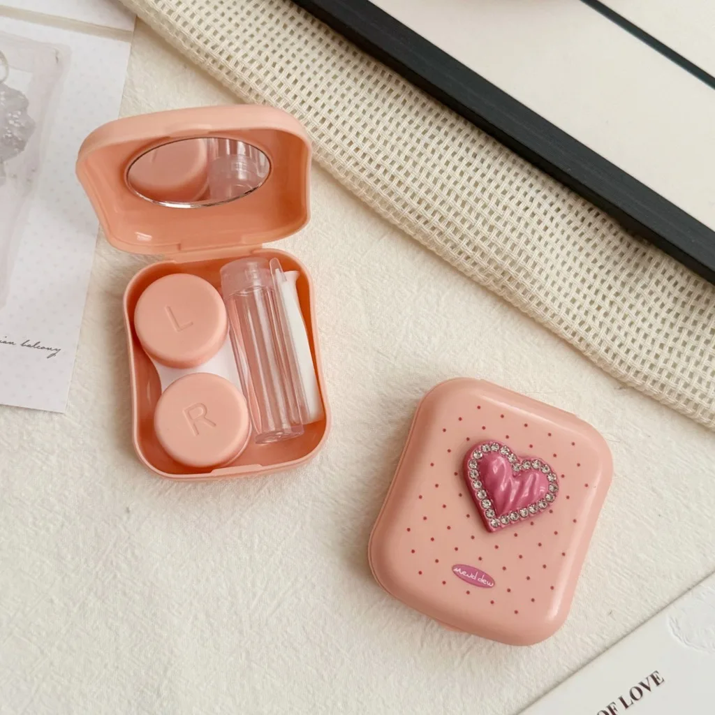 Contact Lens Storage Box Portable Rhinestone Heart Contact Lens Case Portable Contact Lens Case Lightweight For Storing Colored
