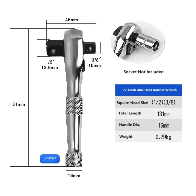 Dual Head Multi function 72 Teeth Mini Ratchet Wrench 1/4 3/8 1/2 Inch Home DIY Repair Tools Small Spanner