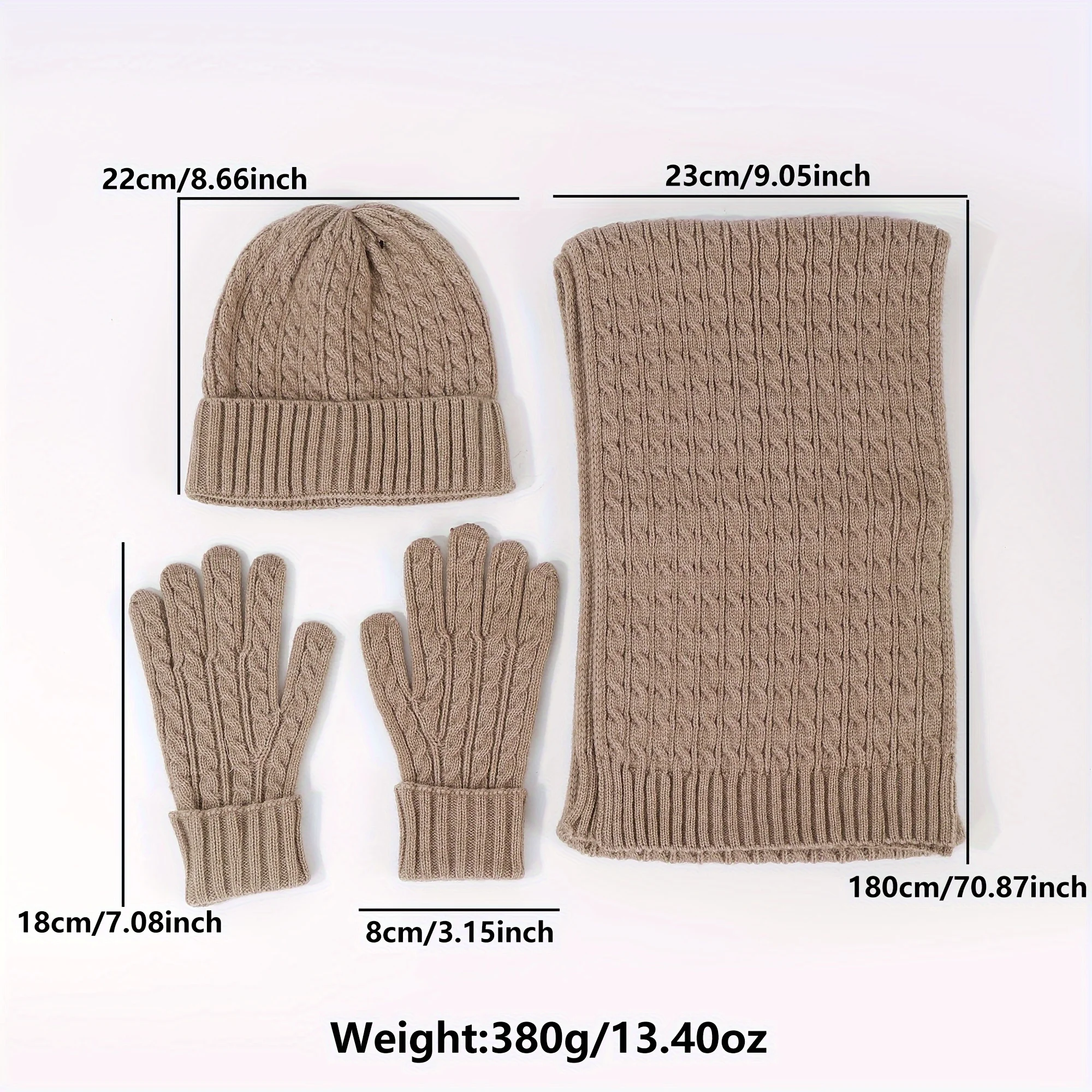 Women Solid Color Imitation Wool Fabric 3-piece Set Gloves Scarf Hat Knitted Suit Soft Cold-proof Warm Autumn and Winter Gift