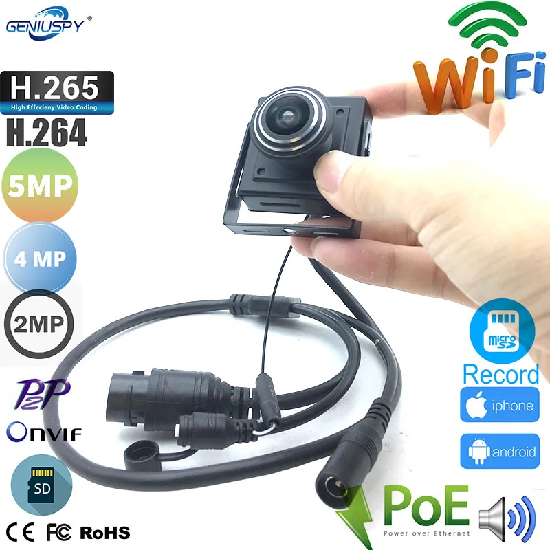 Geniuspy 5MP Miniature WIFI IP Camera Indoor POE Wireless Surveillance Home Security Onvif TF Card Slot