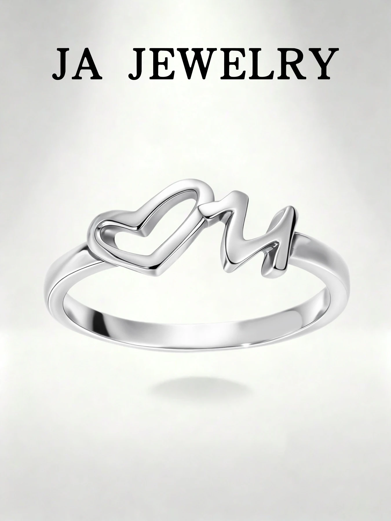 Heartbeat Love Ring, Silver Plated Open Heart Ring, Minimalist ECG Line Promise Ring for Women