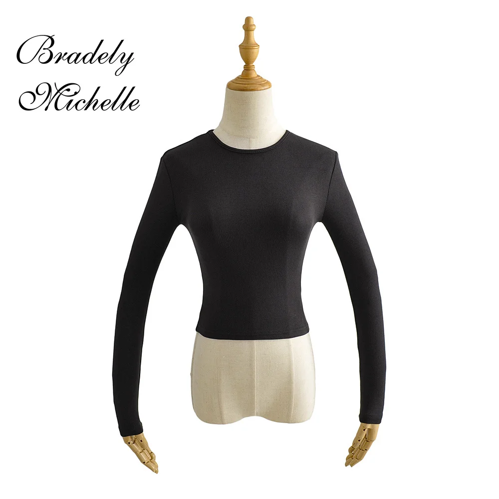 O-Neck New Solid Women Long Sleeve Short Tops Sexy Pullover Bottoming Blouses T-shirt Crop Top