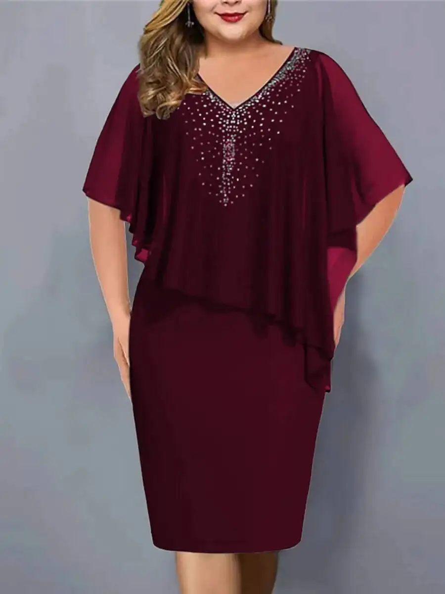 2025 nouvelle robe de soirée d'été élégante hauts à la mode décor usage quotidien moulante grande taille en mousseline de soie dame robe de Banquet t-shirt BT14