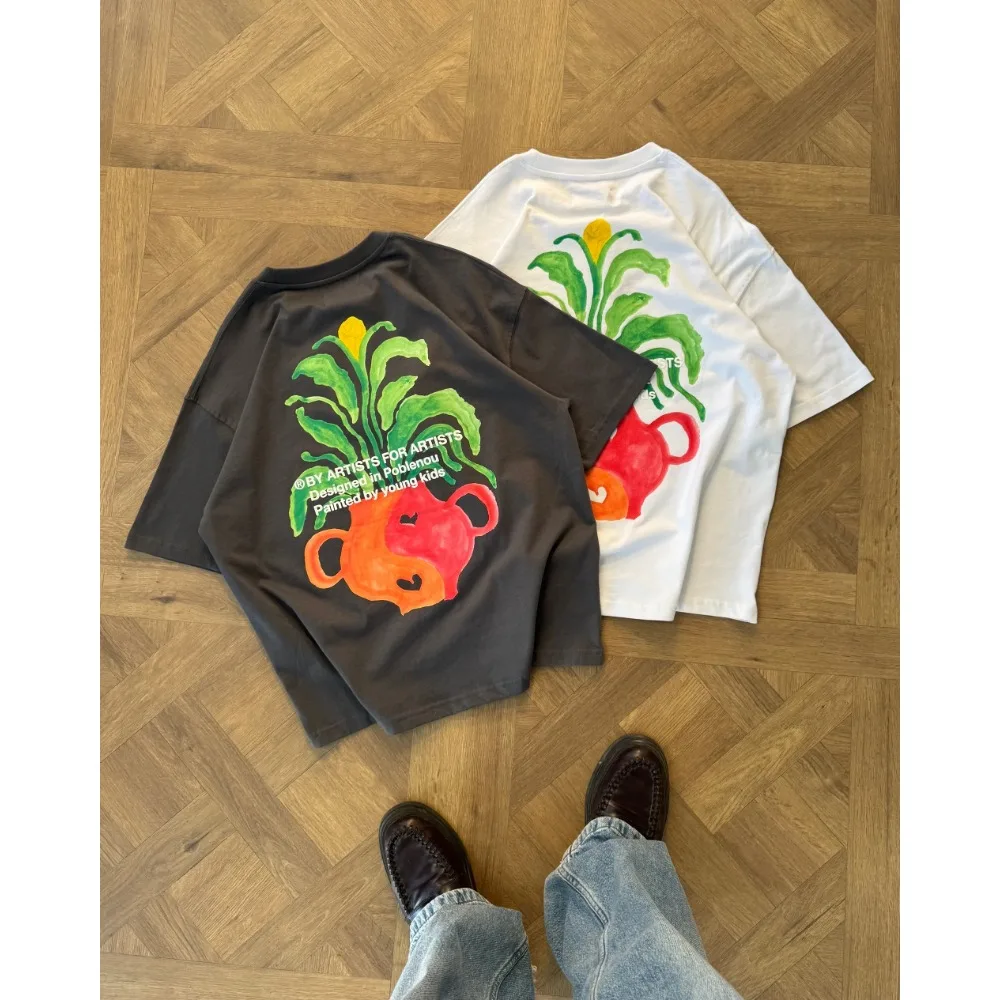 

New Summer Men Women 100% Cottont Y2k T-shirts Printed Short Sleeve Men's Summer Drill American Street Loose Round Neck T-shirt