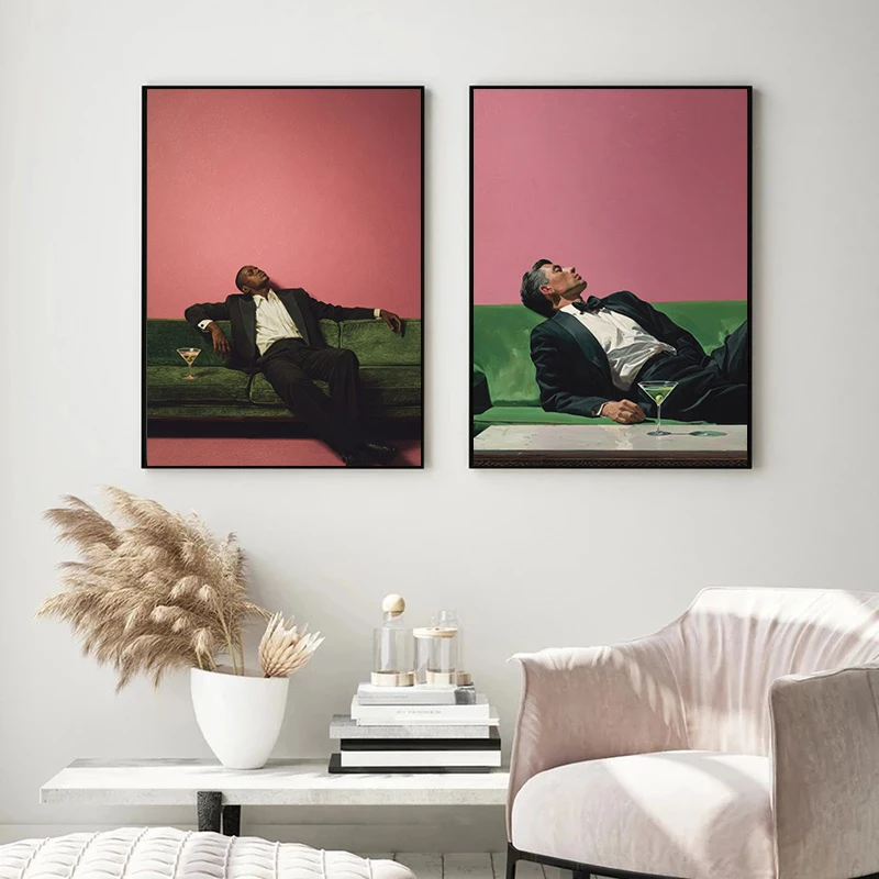 1pc frameless Canvas Painting Classic Drunk Man On The Sofa Posters Cocktail Modern Aesthetic Minimalism Prints Canvas Wall Art