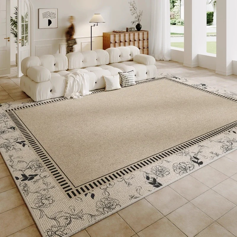 French Retro Flower Large Area Carpet Living Room New Cream Non Slip Comfortable Carpets Medium Style Light Luxury High End Rug