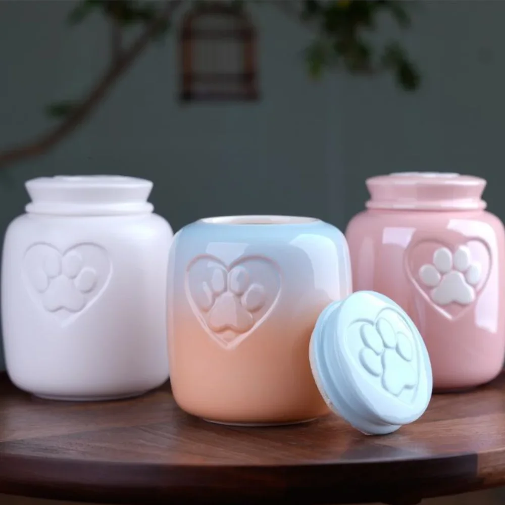 550ml Large Capacity Ceramic Pet Memorial Urn, Airtight Sealed Pet Ashes Hair Teeth Storage Jar, Pet Loss Sympathy Keepsake Cont