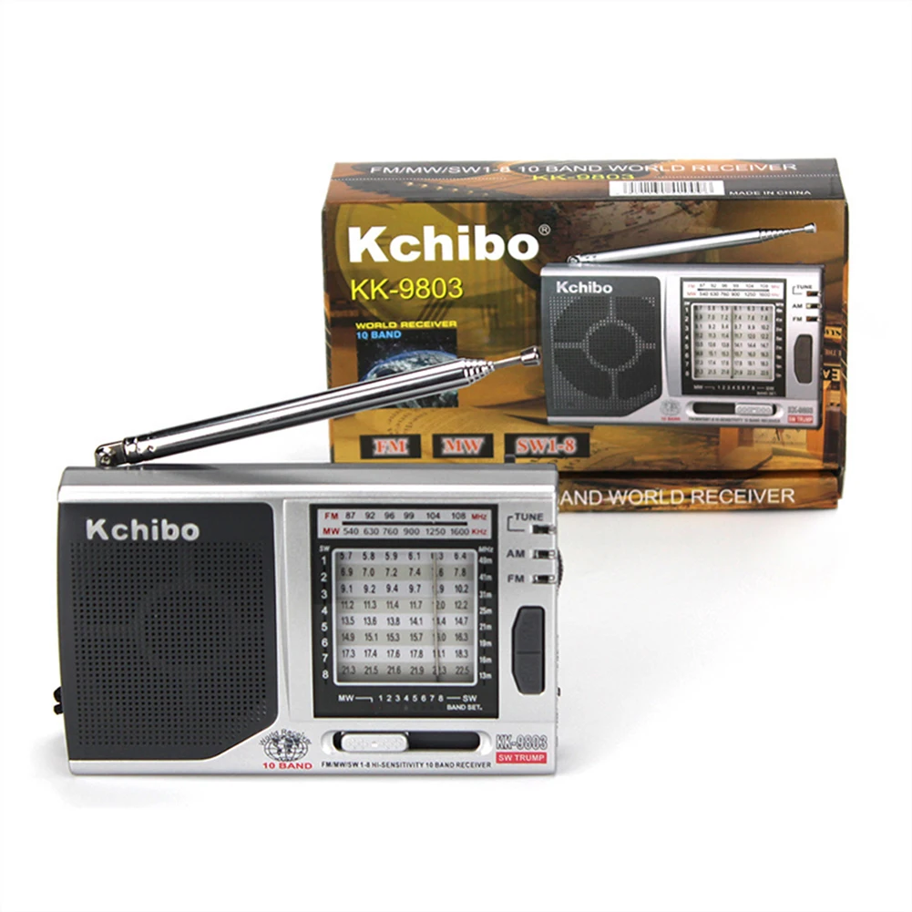 KK-9803 جهاز استقبال راديو صغير محمول ، مقبس 3.5 مللي متر ، FM ، MW ، SW1-8 ، مكبر صوت مدمج ، راديو كامل 10 ، بطارية تعمل لكبار السن
