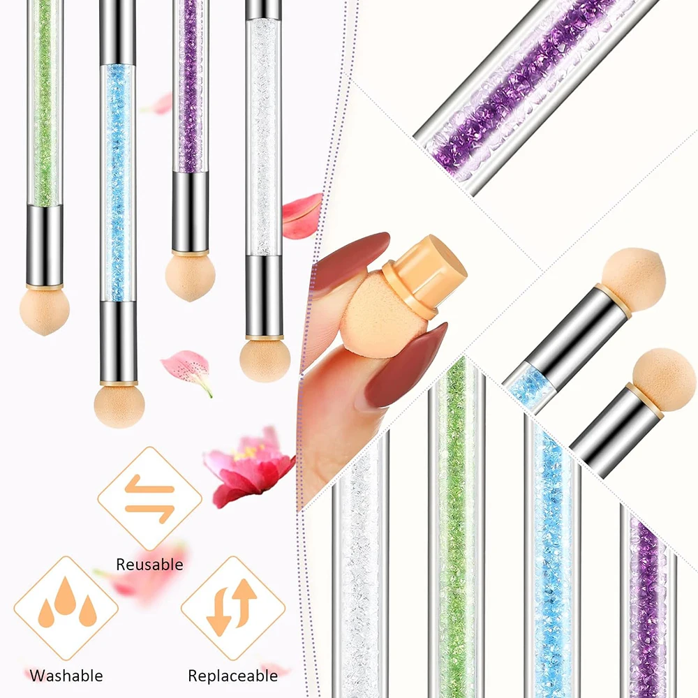 Double Head Sponge Nail Brush Picking Dotting Gradient Pen Brush Acrylic Nail Painting Brush Nail Art Manicure Sponge Tool