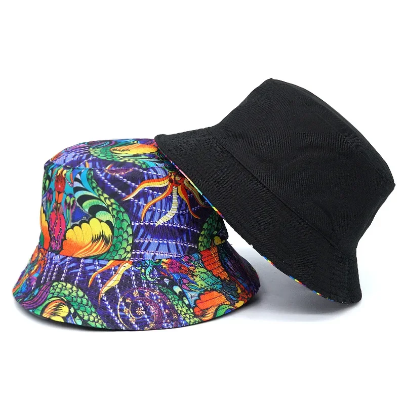 Bucket Hat Men Hip Hop Print Fisherman Caps Streetwear Double-sided Hats For Women Beach Cap Unisex Panama Hat 2024 Summer