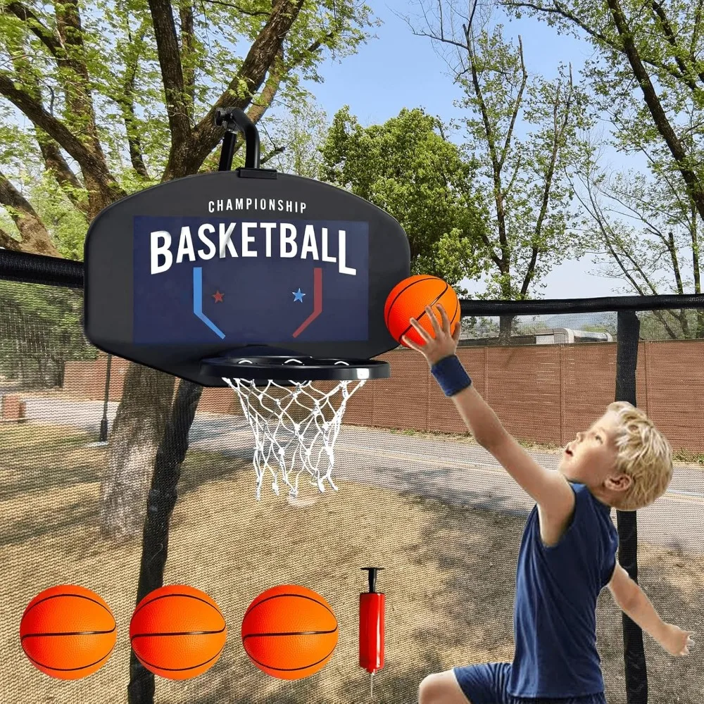 Ensemble de panier de basket-ball pour trampoline réglable universel, avec 3 mini balles et pompe à air, convient à tous les modèles de trampoline, accessoire de trampoline