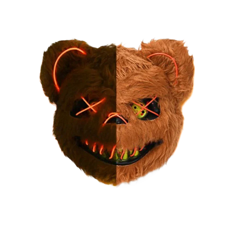 

2026-Scary Mask LED Luminous Light For Prank Cosplay Party Night Make-up Bear Rabbit Face Mask Plush Animal Carnival Headgear