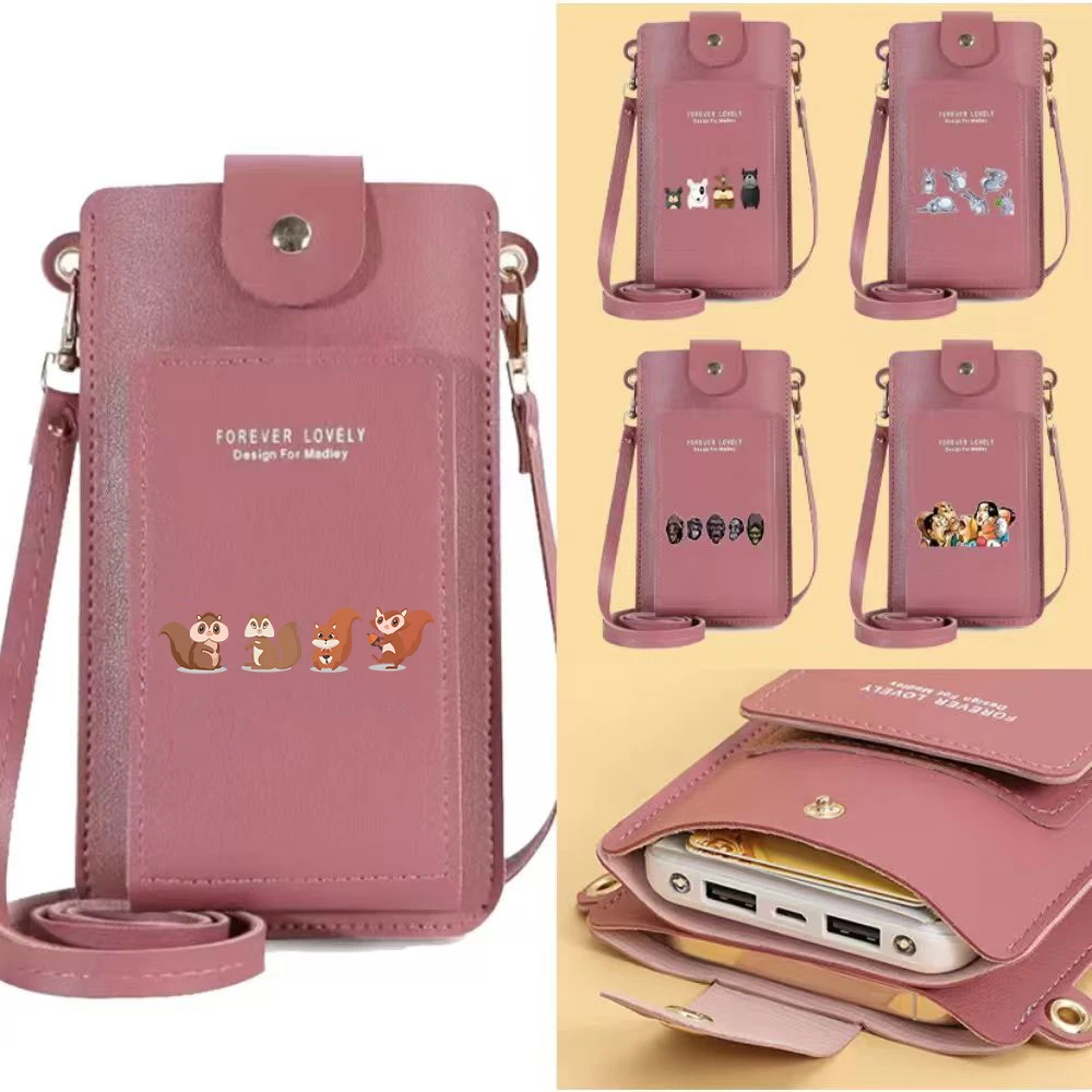 

Простые портативные женские сумки с героями мультфильмов, сумка для мобильного телефона, держатель для карт, сумка через плечо с плечевым ремнем, маленькие универсальные кошельки