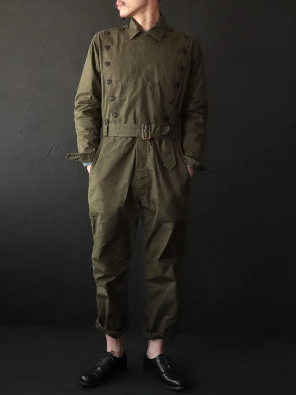 

Retro Workwear Jumpsuit Loose Casual Pants Long Sve Multi-ket Overalls Youthful Vitali Sle Cotton Polyester Blend