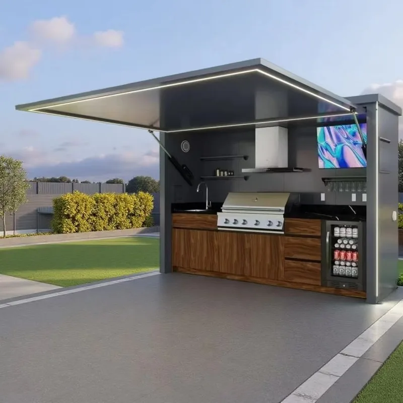 Modern Garden Outdoor Kitchen BBQ Grill with Shed Waterproof Stainless Steel Backyard Cooking Station Heavy Duty All in One